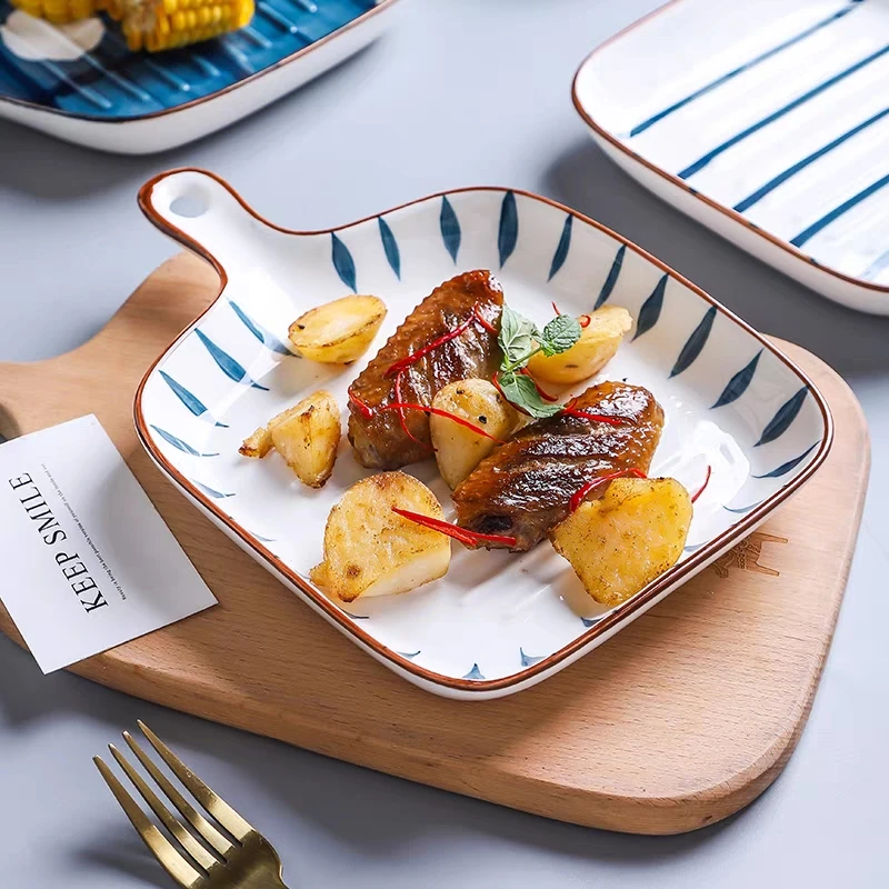 

Japanese Style Baking Dish With Handle Ceramic Creative Steak Plate Home Nordic Western Dishes plates and bowls