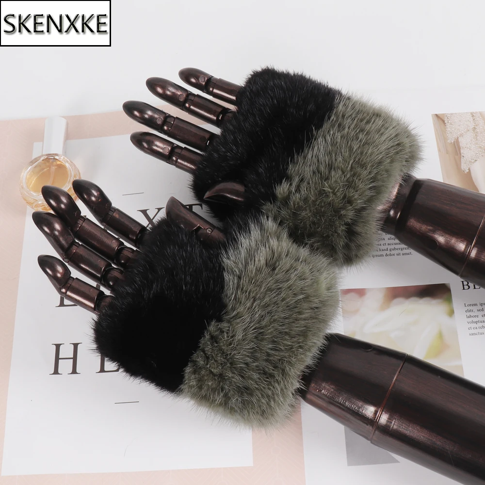 

2024 New Lovely Girls Fashion Real Mink Fur Fingless Gloves Winter Women Warm Luxury Mink Fur Glove Knitted Elastic Fur Mittens