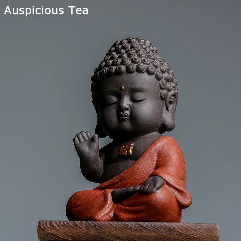 Creativity Purple Clay Tea Pet Ornaments Handmade Small Buddha Statue Tea Figurine Chinese Tea Table Decoration Accessories