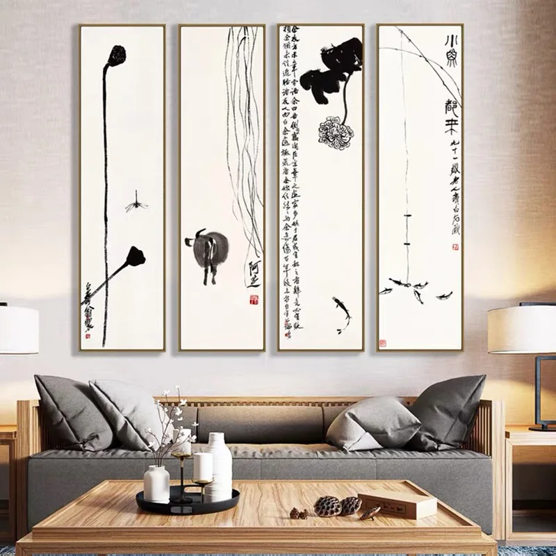 Chinese Wall Art Traditional Canvas Painting Chinese Lotus Flower Poster Print Pictures Home Decor Living Room Wall Paintings