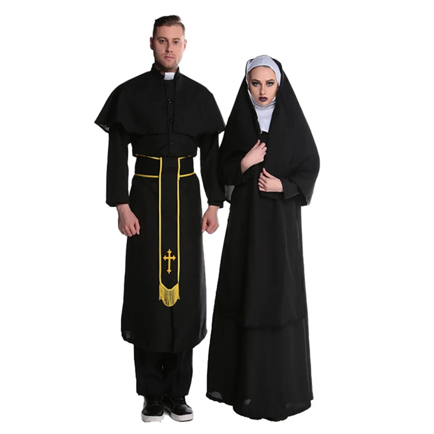 Costumes de nonne magicien, cape de Christ, Cosplay amusant, Costumes d'halloween Anime pour femmes adultes, magicien homme mascarade carnaval