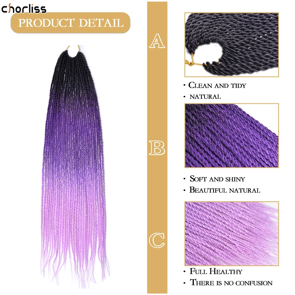 Ombre Senegalese Twist Hair Box Braids Synthetic 24Inch Long Rainbow Pink Braiding Hair 30Roots Crochet Hair for African Braids