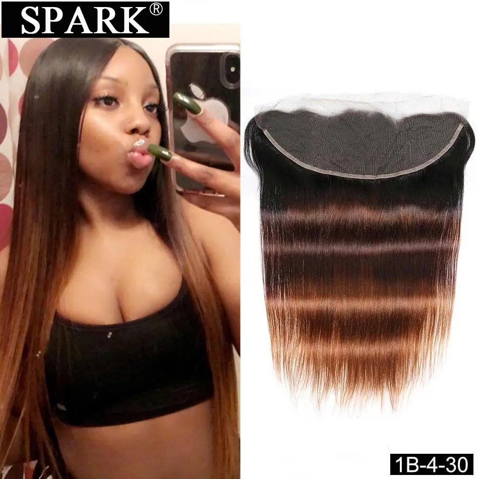 Spark Ombre Human Hair Straight Lace Frontal Brazilian Natural Black Color 1B/4/30 Remy Human Hair 13x4 Free Part Lace Frontal