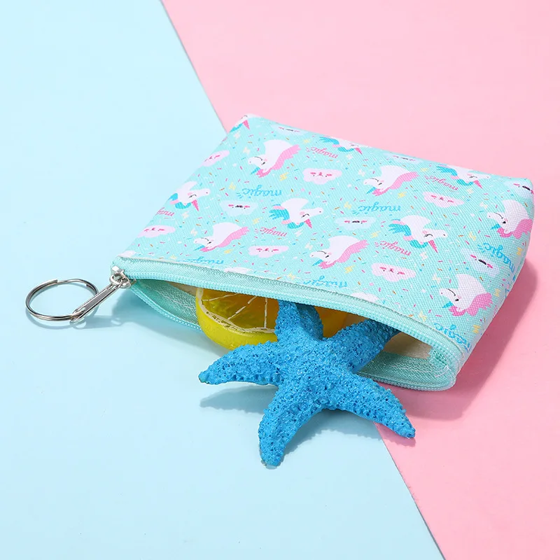 Women Girl Unicorn Printing Mini Portable Bags Fashion PU Coin Purse Card Holder Wallet Key Zipper Pouch Make up Cartoon Bag