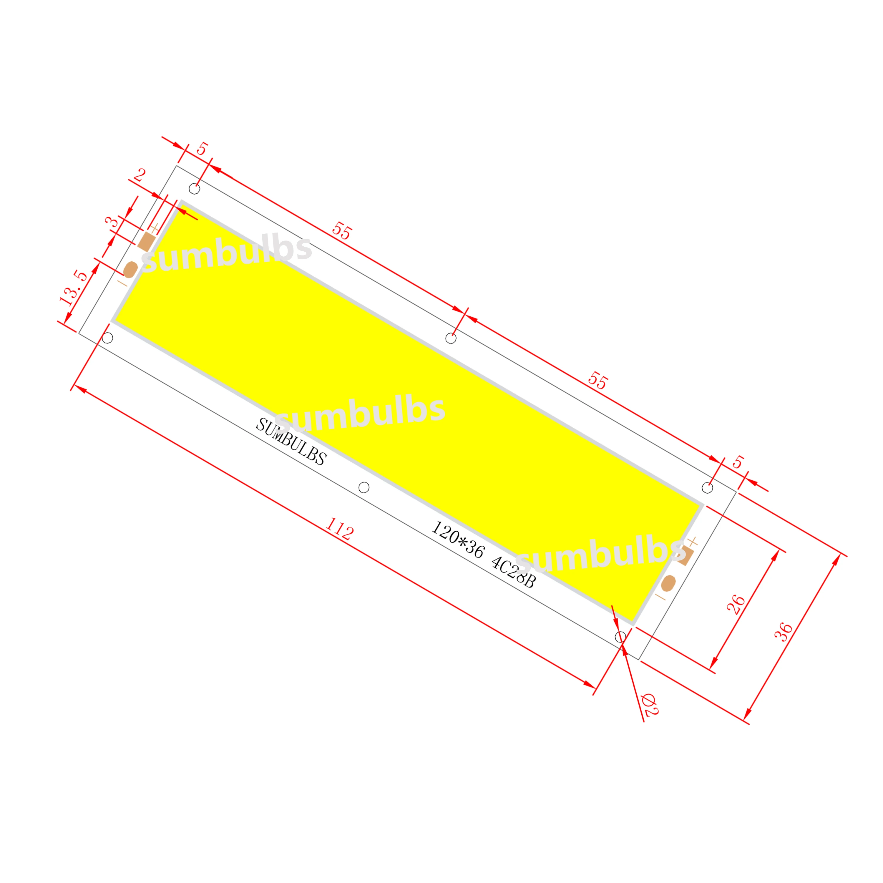 SUMBULBS High Bright DC12V 16W 1600LM COB LED Strip 120X36Mm DIY Lampu Kerja Lampu Rumah Bohlam Bar COB Chips untuk Mobil