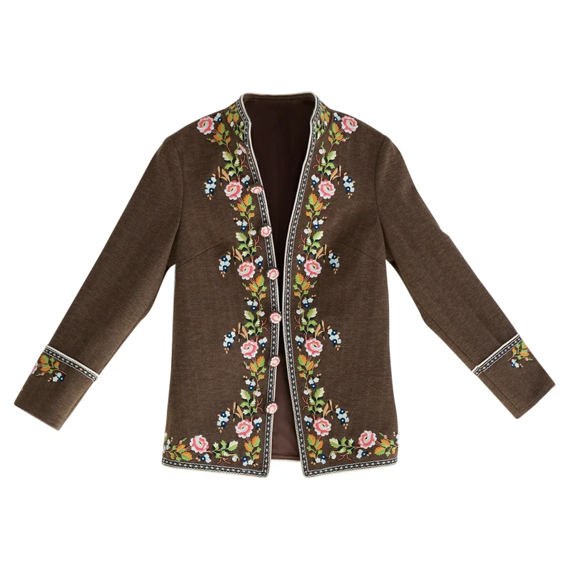 LYNETTE\'S CHINOISERIE Autumn Spring New Arrivals Original Design Women Royal Vintage Flower Embroidery Knight Coats Blazers