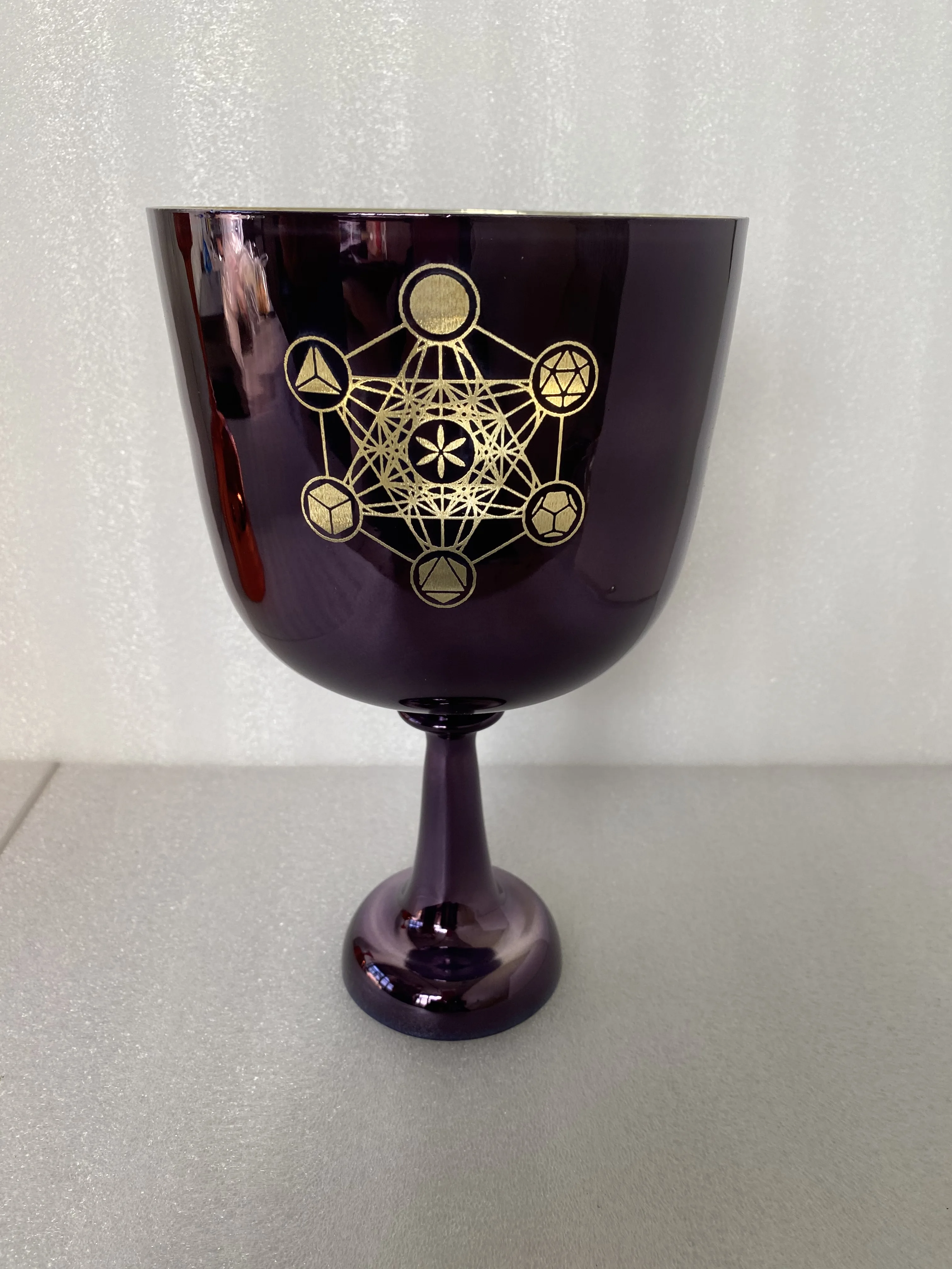 Shinny purple color crystal singing chalice with engraving 3rd octave B note size about 7