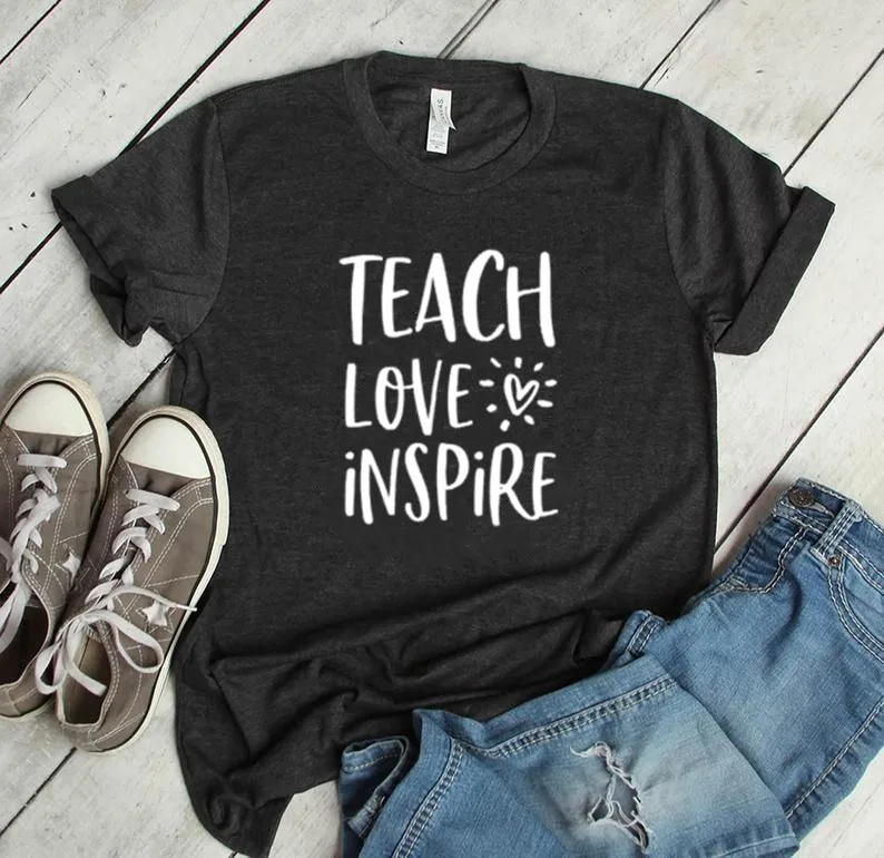 Teach Love Inspire Shirt Teacher Gift Elementary School Preschool Teaching is a Work of Heart 100% cotton O Neck kawaii Tshirts