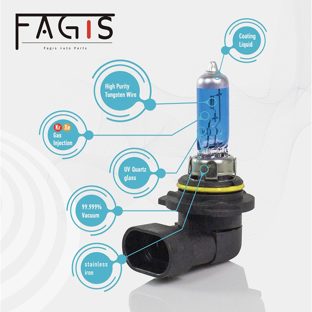Fagis 2 Pcs 9006 HB4 12V 55W Original Quality Blue Glass Car Headlight Lamps Super White Auto Halogen Bulbs Car Lights