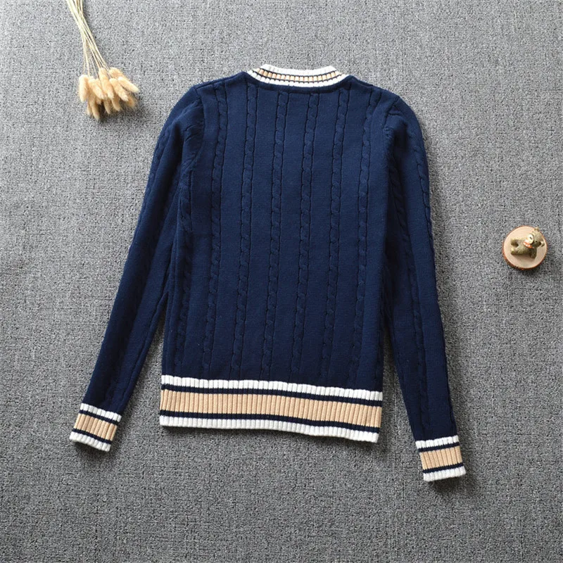 British School Uniform JK Sweater Cute Knitted New Sweater Cotton School Girls Uniform Tops Sweet Long Sleeve Sweater Blue White