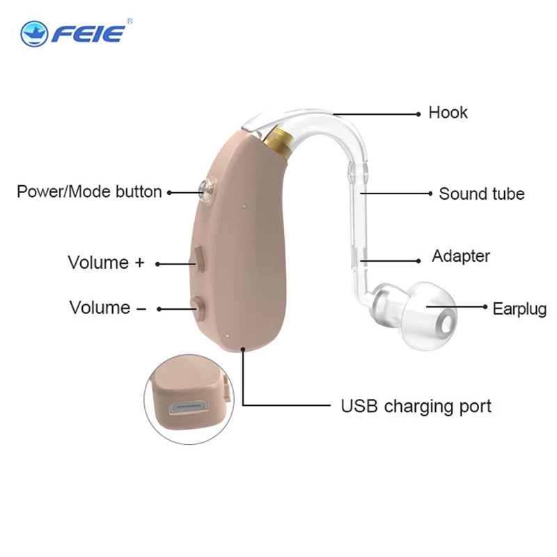 Apparecchio acustico digitale ricaricabile USB ad alta potenza amplificatore di qualità del suono regolabile apparecchio acustico portatile per