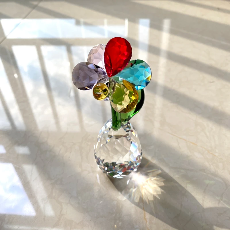 Colorful Crystal Moth Orchid Figurine Glass Flower Sculpture Collectible Table Ornament Glass Craft Home Decor Christmas Gift