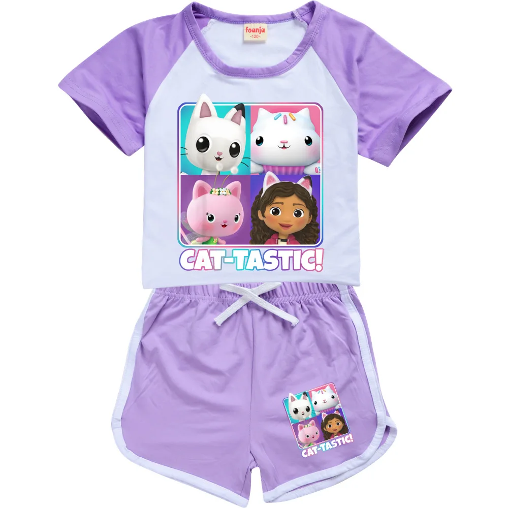 Gabby Gatos Conjunto de Roupas para Meninas Meninos Treino Crianças Verão Dos Desenhos Animados Tastic Shorts Manga T Shirt Calças Pijama Roupas