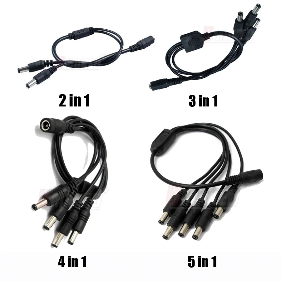 DC Power 1 Female to 2 3 4 5 8 Male Way Splitter Adapter Connector Plug Cable 5.5mm*2.1mm 12V For CCTV Camera LED Strip Light