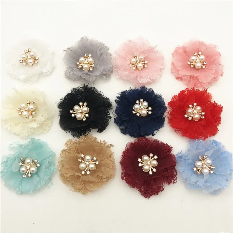 98pcs Handmade colorful Champagne Apparel Decorative chiffon Fabric Flower /Corsage