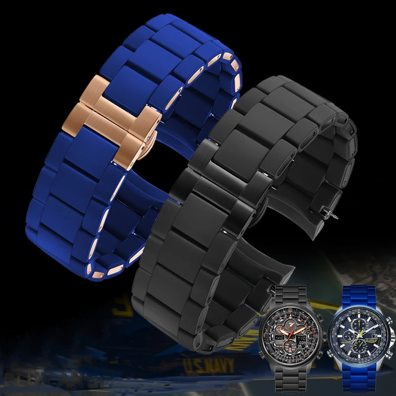 Silicone Stainless Steel Watchband for Citizen Blue Angel Generation AT8020-54L Air Eagle JY8035 Waterproof Mens Strap 23mm