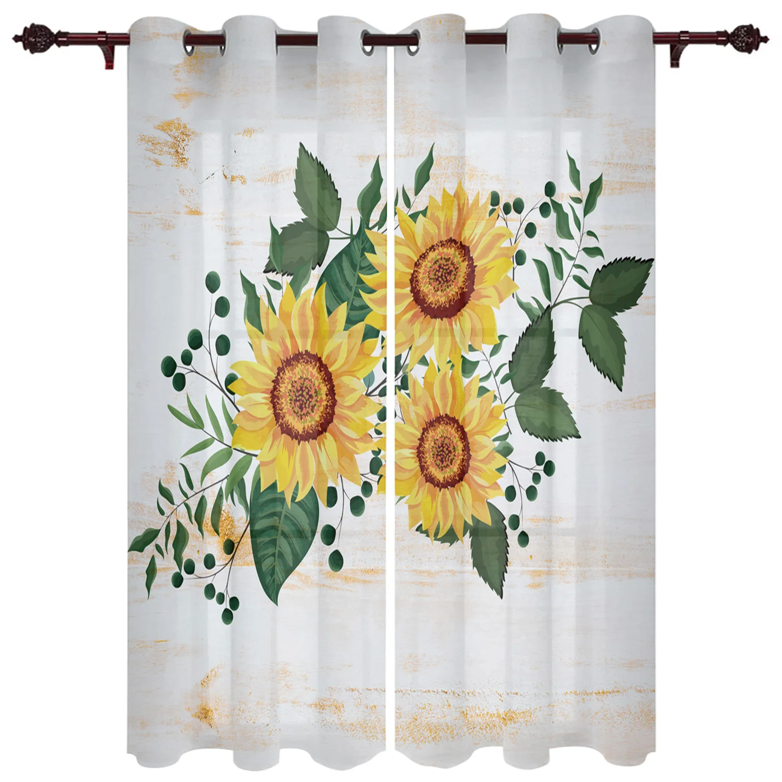 Kitchen Window Curtains Blooming Sunflower Adult Children Bedroom Decoration Living Room Hanging ClothTreatment Curtains