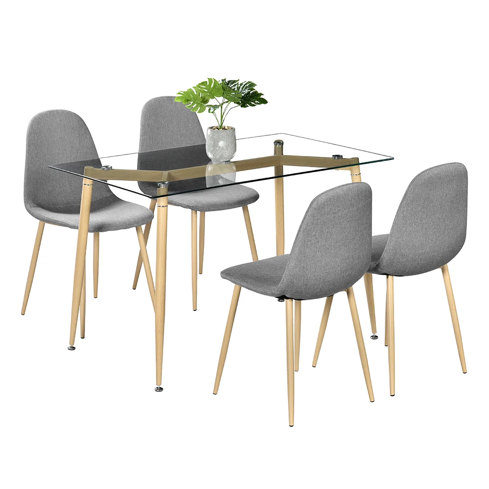 5 Piece Dining Table Set  Kitchen Room Breakfast Furniture  Glass Table and 4 pcs Chairs for Your Living Room