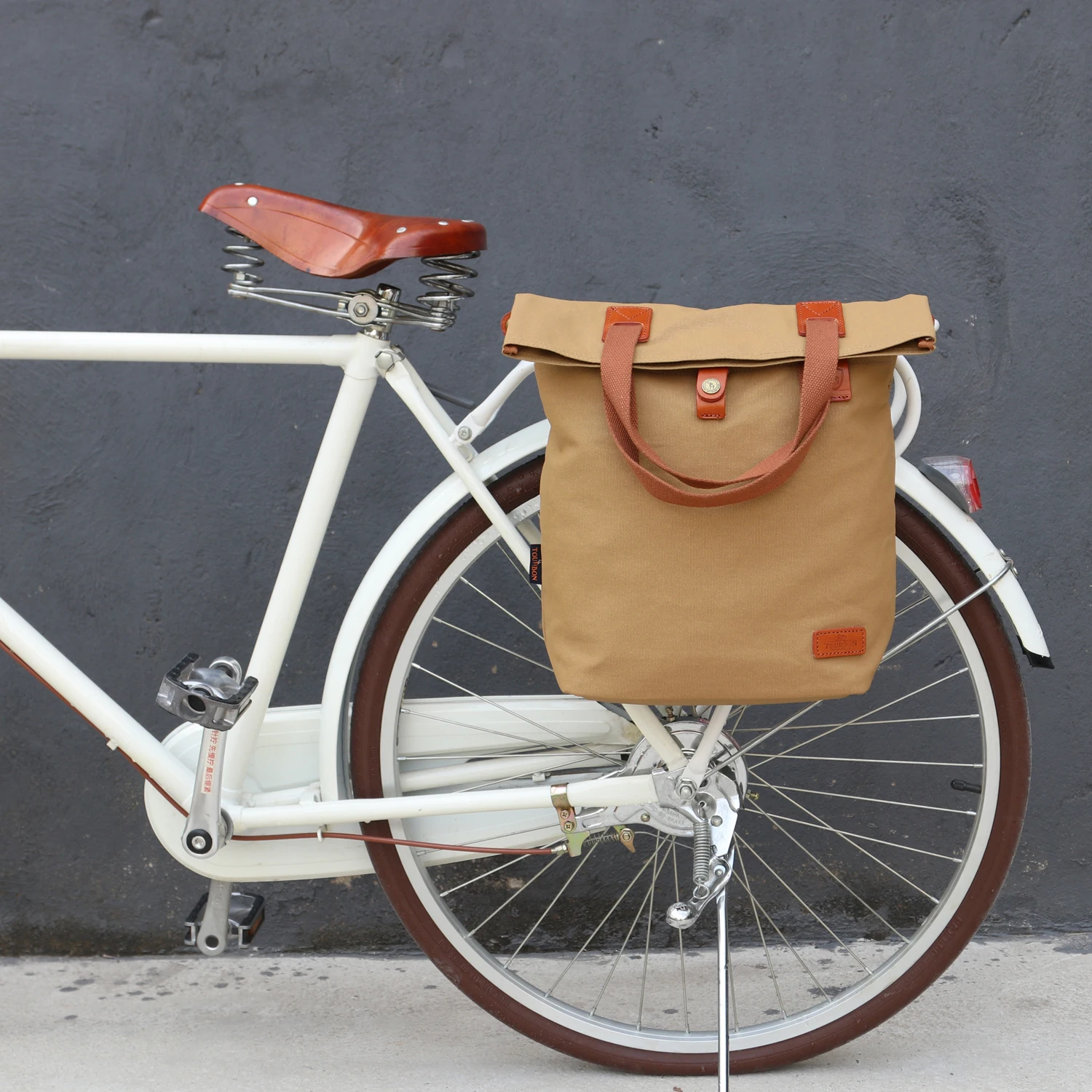 Tourbon Vintage Bicycle Bag Pouch Bike Rear Seat Carrier Cycling Pannier Bags Pack Waxed Water Repellent Canvas