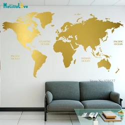 Gold World Map Decal Geometric Wall Art Home Office Decor Sticker Gift Vinyl wall sticker decal art JH030