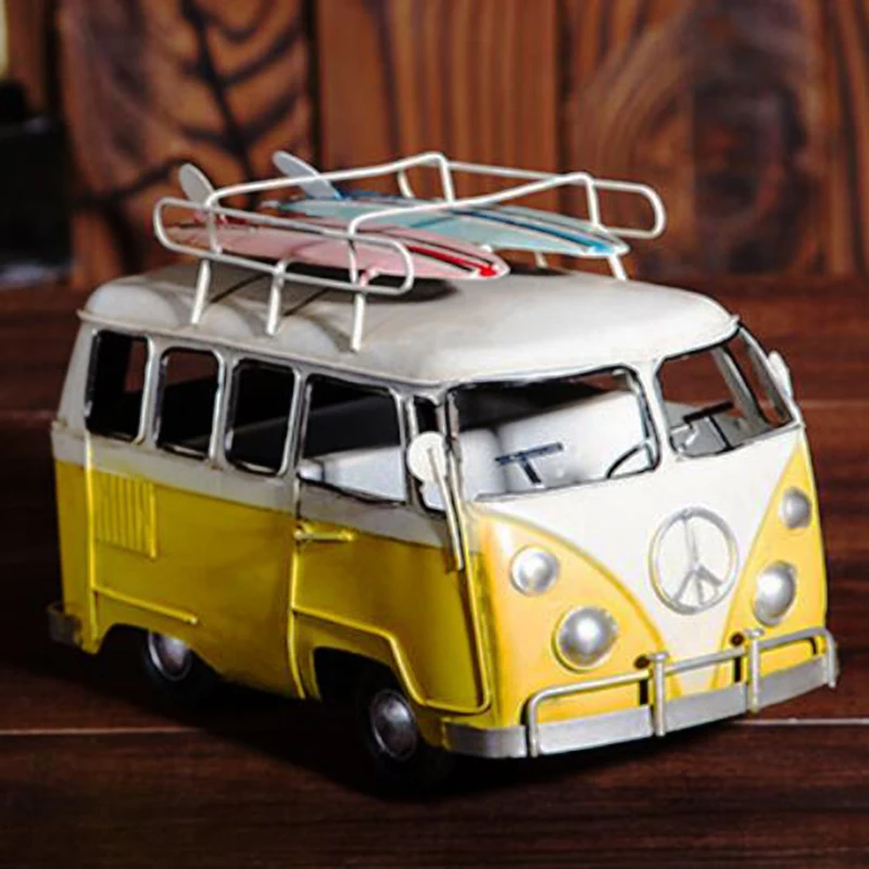 

Make Old Handmade Iron Retro Antique Public Bus Skateboard Surf Bus Car Model Decoration Shop Window Jewelry Collection