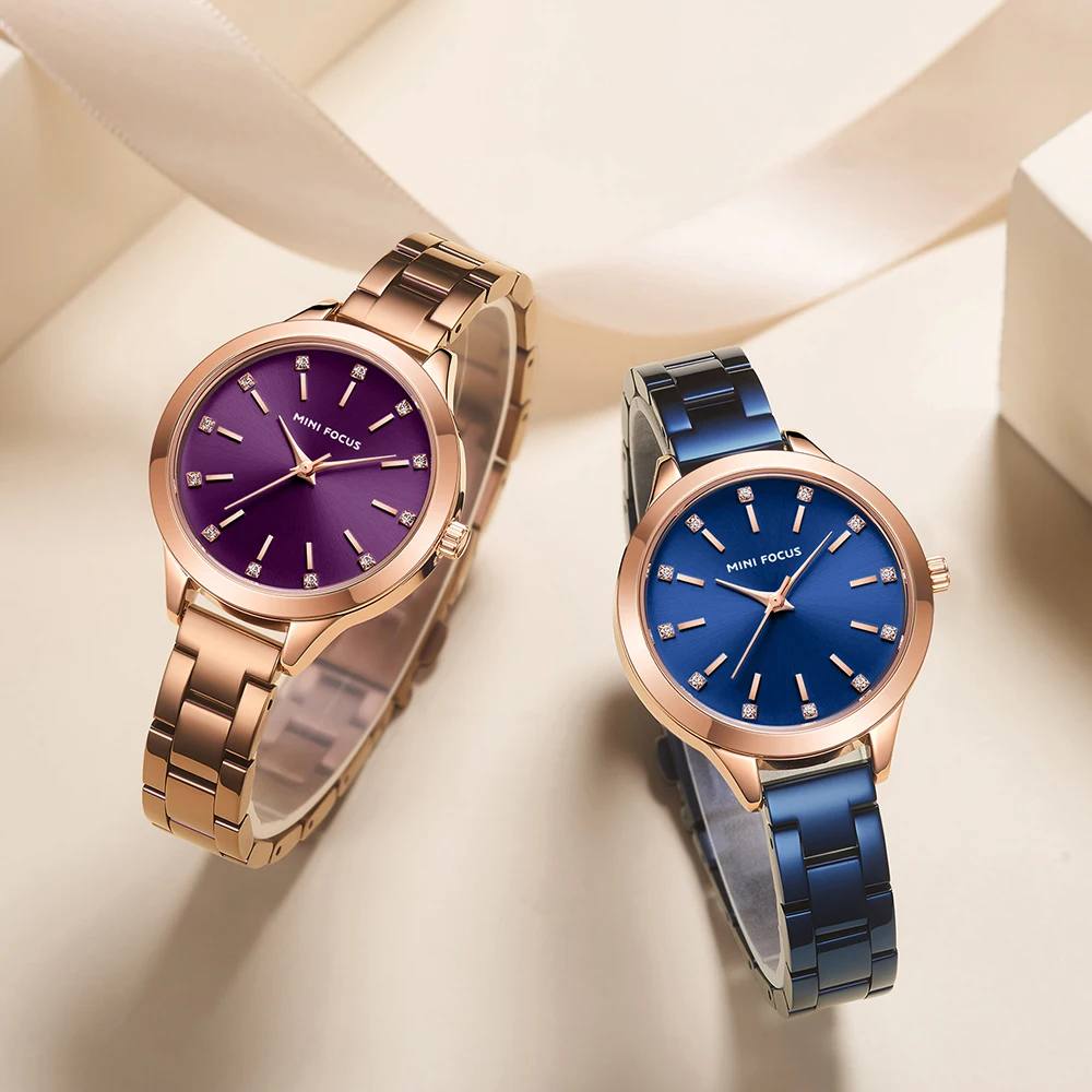 MINI FOCUS Fashion Quartz Watches for Women 2020 Luxury Rose Gold Purple Waterproof Wristwatch Lady Simple Elegant Watch 0367