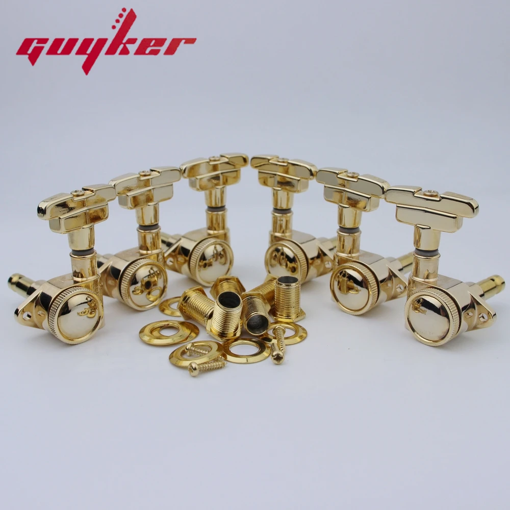 GUYKER 3R3L Gold Guitar Tuning Pegs Lock String Tuner Machine Heads Art Deco Rotomatic Imperial Style Head