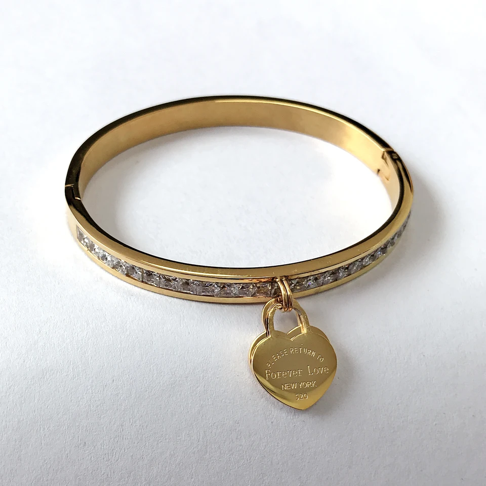 New Luxury Famous Brand Jewelry Pulseira Stainless Steel Crystal Bracelets & Bangles Female Love Heart Bracelet For Women