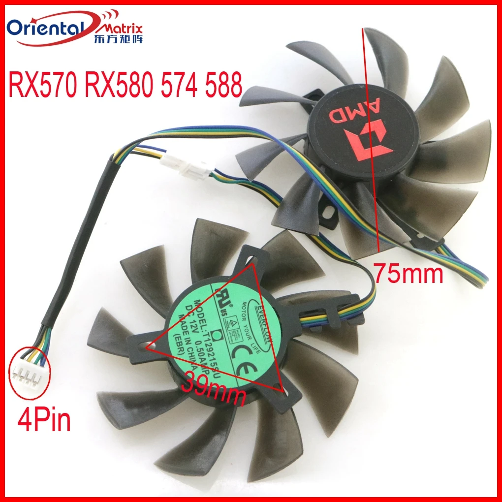 T129215SU DC12V 0.50AMP VGA Fan For AMD RX570 RX580 RX574 RX588 Graphics Card Cooling Fan