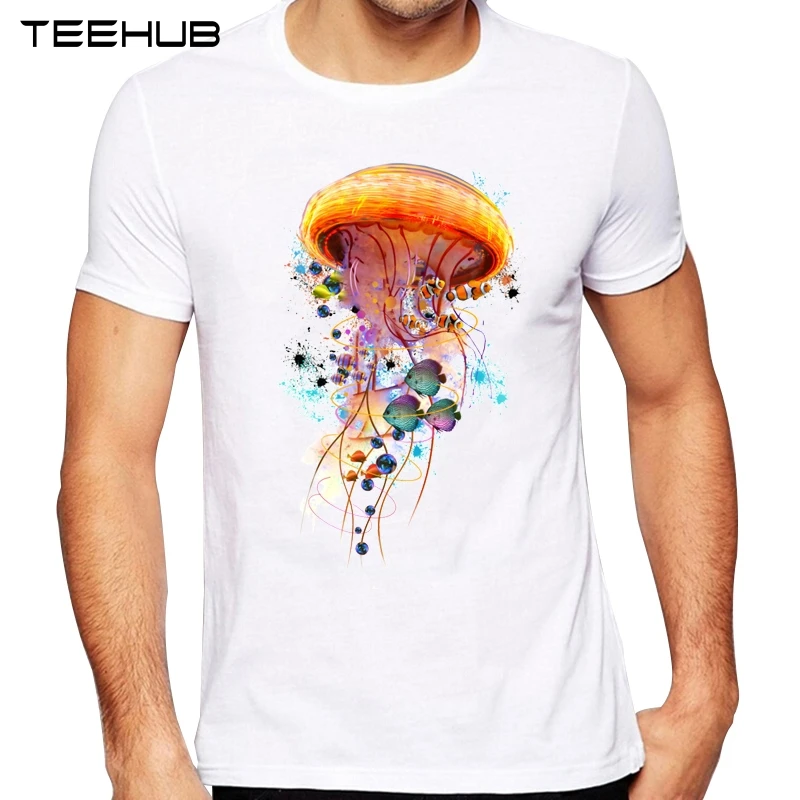 TEEHUB Men's New Fashion Colored Electric Jellyfish  Design Short Sleeve T-Shirt Cool Printed Tops Hipster Tee Shirts - Product Main Image
