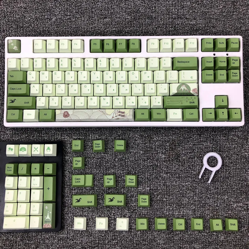 Teclas de perfil Cherry Matcha verde PBT, teclas de Teclado mecánico con fondo de tinte, Mountain Forest, personalizadas, DIY, interruptor Mx, 127 teclas