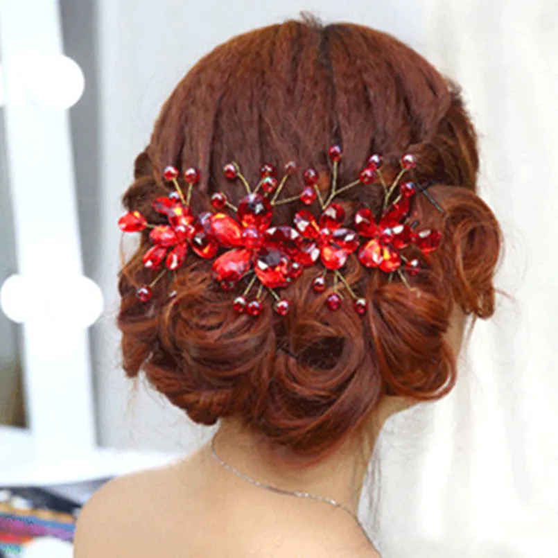 Wedding Hair Accessories Bridal headdress Red Crystal beads Hair bands Handmade Flower Headband For Bride