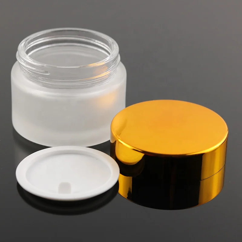 

Wholesale Best Quality 20g 30g 50g Frosted Cosmetic Glass Jar With Gold Cap For Cream Cosmetic In Stock