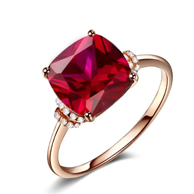 Classic 925 Silver Jewelry Ring with Ruby Zircon Gemstone Rose Gold Color Finger Rings for Women Wedding Party Gift Accessories