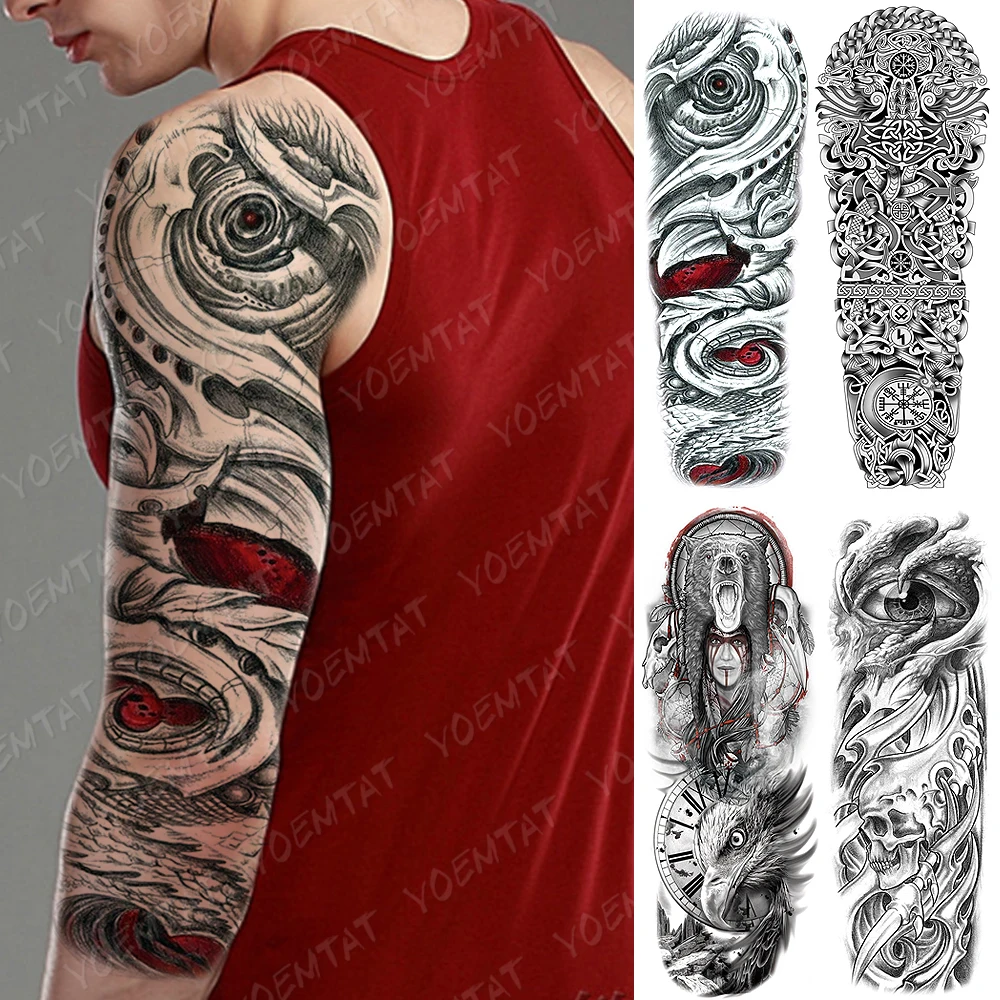 

Large Arm Sleeve Tattoo Machinery Gear Skull Waterproof Temporary Tatto Sticker Sailing Body Art Full Fake Tatoo Women Men