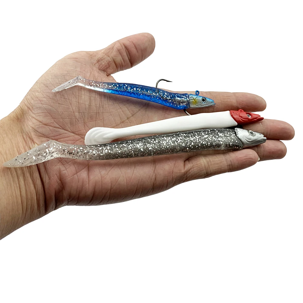 10g 19g 34g Glow Eel Soft Lure Wobbler Artificial Bait Silicone Sea Bass Pike Rockfish Grouper Carp Fishing Sink Jig Head Tackle