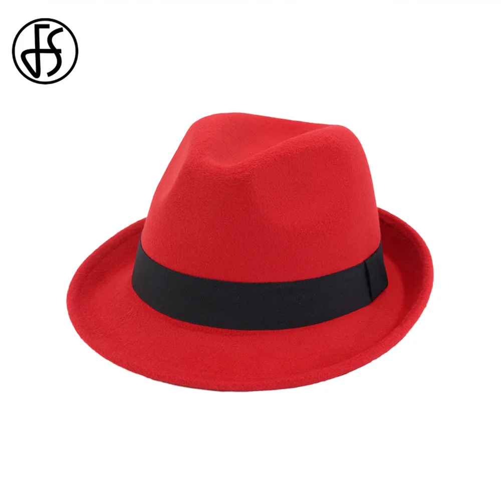 FS Fashion Jazz Cap For Men Women Short Brim Wool Trilby Fedora Felt Hats Vintage Spring Autumn Panama Black Camel Red Blue Hat