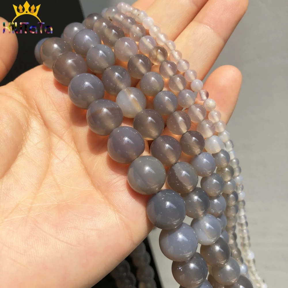 천연석 부드러운 회색 마노 오닉스 라운드 루즈 비즈, 쥬얼리 DIY 제작 팔찌 액세서리, 15 인치 4 6 8 10 12mm