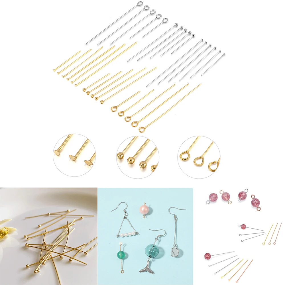 

50-100Pcs 3 Style Stainless Steel Plated Ball Head Pins Heads Eye Flat Head Pin For Jewelry Findings Making Accessories Supplies