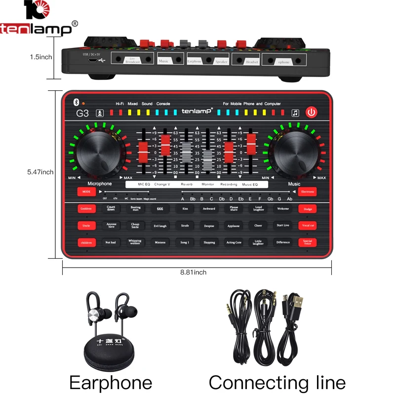 2022 Professional Live Broadcast Sing Mixing G3 Sound Cards Audio USB External Sound Card for Phone Computer Mixer Voice Changer