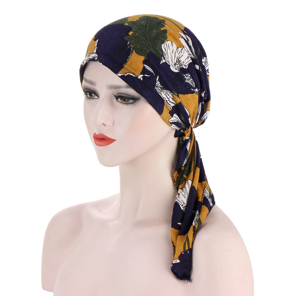 Women Print Beanie Turban Chemo Cancer Cap Bonnet Head Wrap Scarf Muslim Hijab Hair Loss Hat Islamic Turban Bandana Headscarf