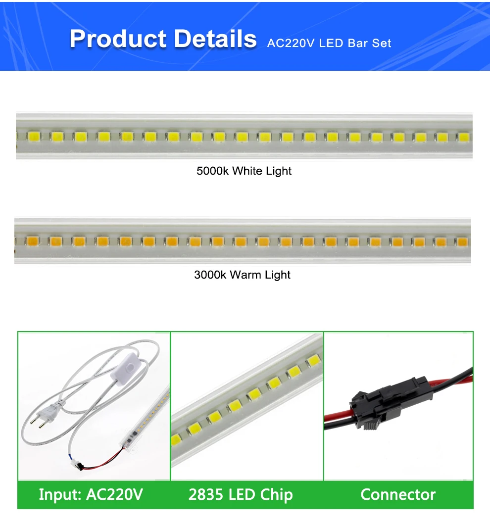 Imagem -02 - Led Rigid Strip Night Lamp sob Armários 72 Leds 30cm 40cm 50cm 8w com Interruptor on Off eu Plug Led Bar Lights Desk Bulb Entrega Rápida 6-9 Dias de Entrega Livre 220v