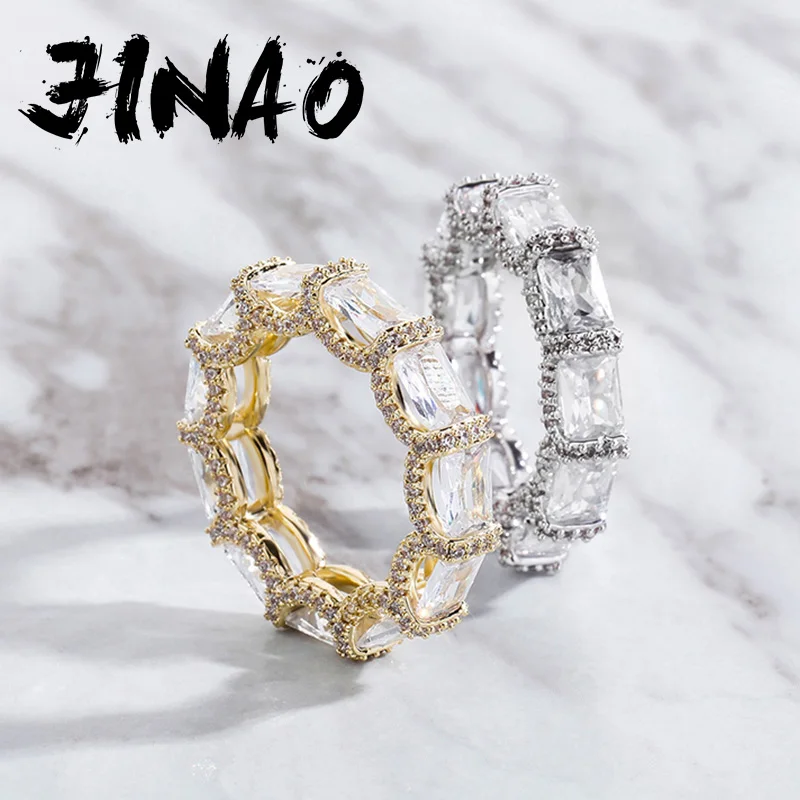 JINAO 5mm Iced Out Cubic Zirconia Stones Fashion Luxury Ring Hip Hop Jewelry Square Micro Paved Ring For Women Gift