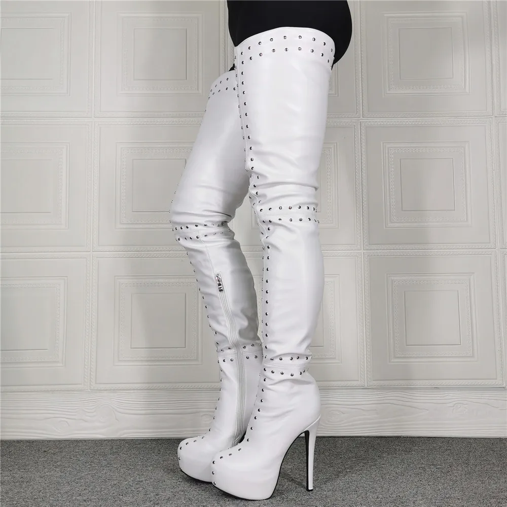 Kolnoo New Real Photos Ladies Thigh High Boots Rivets Spikes Platform Evening Club Over Knee Boots Fashion Winter Party Shoes