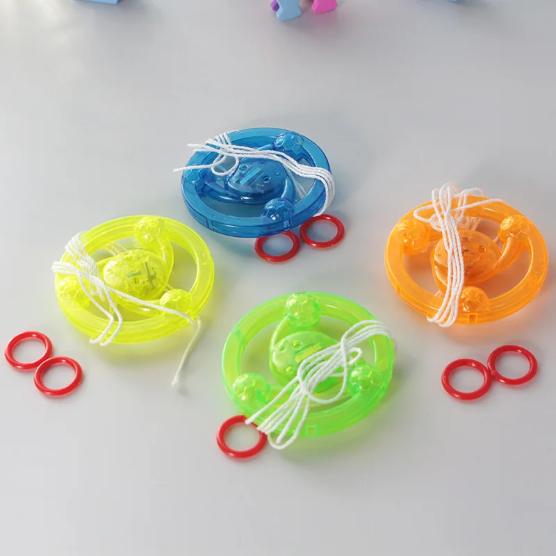 ODILOT Drawstring Flywheel Drawstring Flash Spinning Top Glow UFO Child Toy Childhood Gift