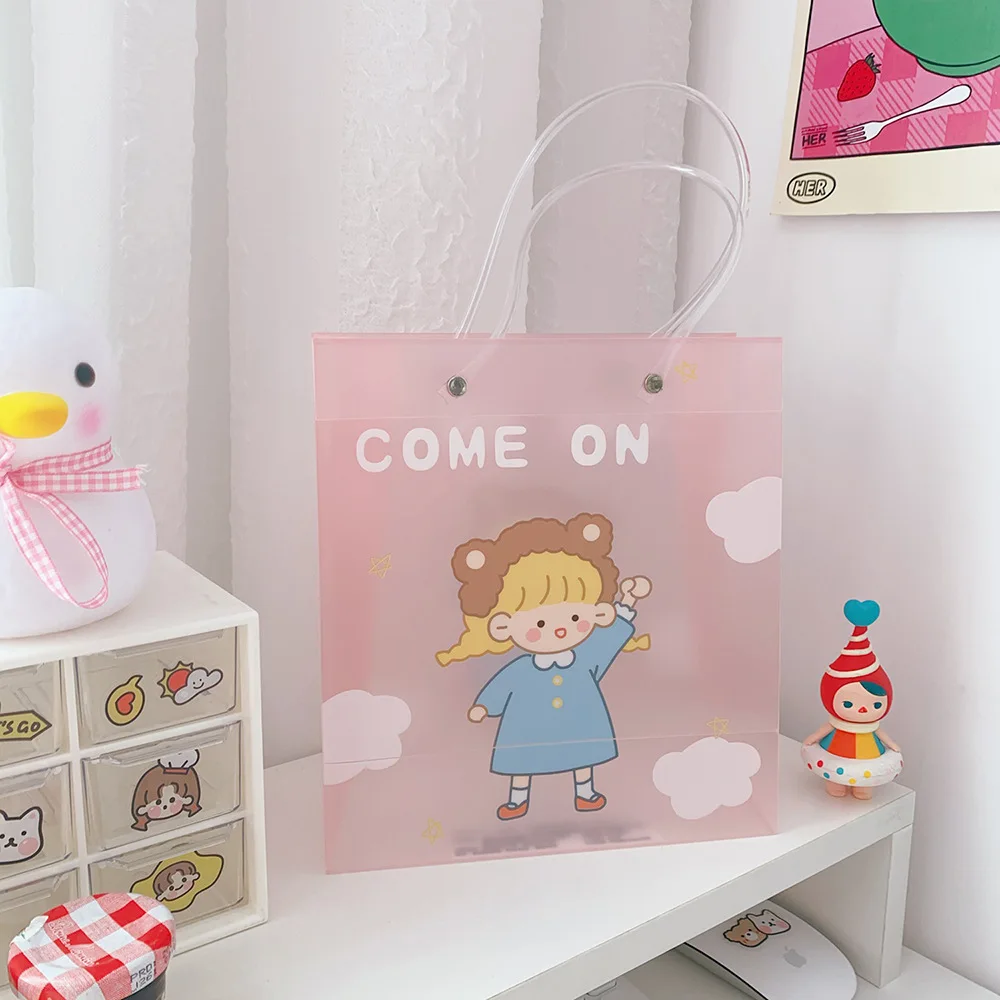 Cute Cartoon Large Capacity Transparent PVC Tote Shoulder Bag Reusable Shopping Bag for Women Beach Handbags Shopper Bags