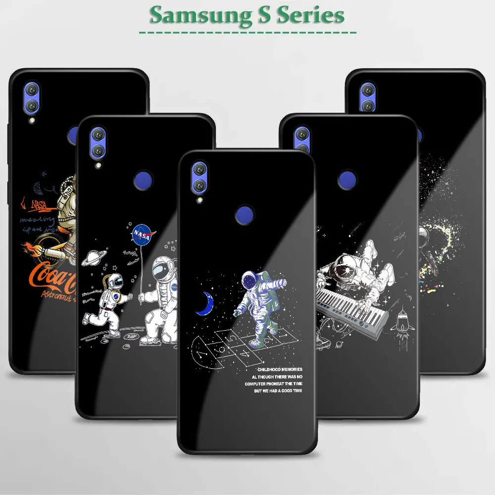 For Honor 30 Pro 30S 20 Pro 10 Lite 9X Pro 8X MAX 10I 20I 6C 6X 9I Note 10 PLAY Case Astronaut  Glossy Case Tempered Glass Cover