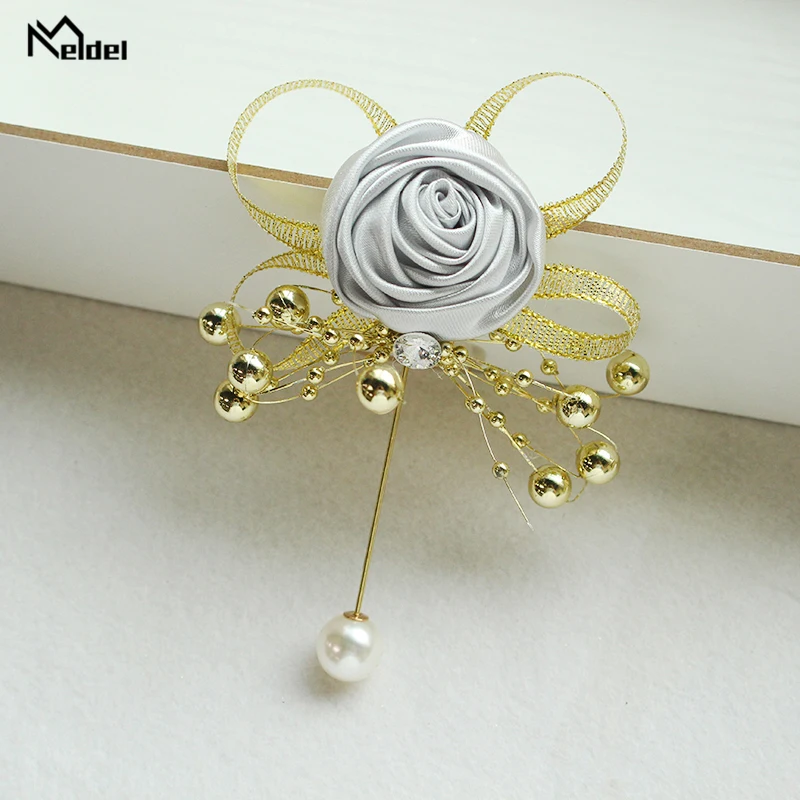 Meldel Men Suit Boutonniere Corsage Pin Flowers Artificial Wedding Corsages and Brooches Wedding Witness Prom Marriage Corsages