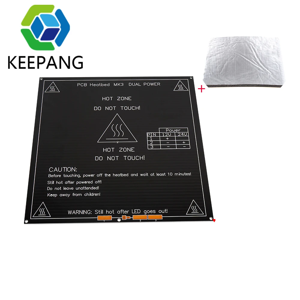 

12V MK3 Hotbed 220*220*3mm with Insulation Cotton RepRap i3 RAMPS 1.4 PCB Standard Aluminum Heatbed Hot Plate