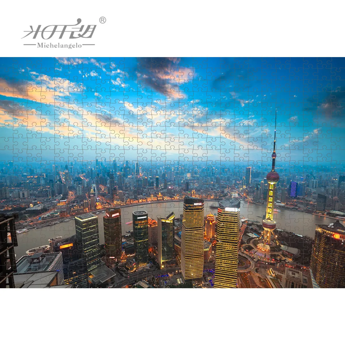 

Michelangelo Wooden Jigsaw Puzzles 500 1000 1500 2000 Piece Night Scene of Shanghai Landscape Kid Educational Toy Painting Decor